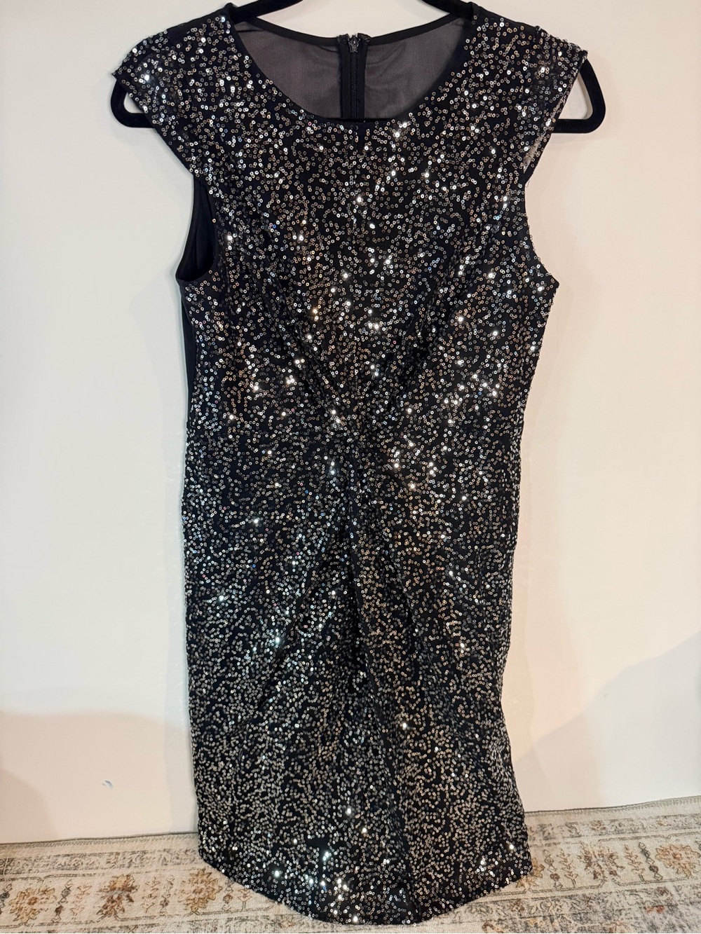 Vince Camuto silver sequin knee length dress